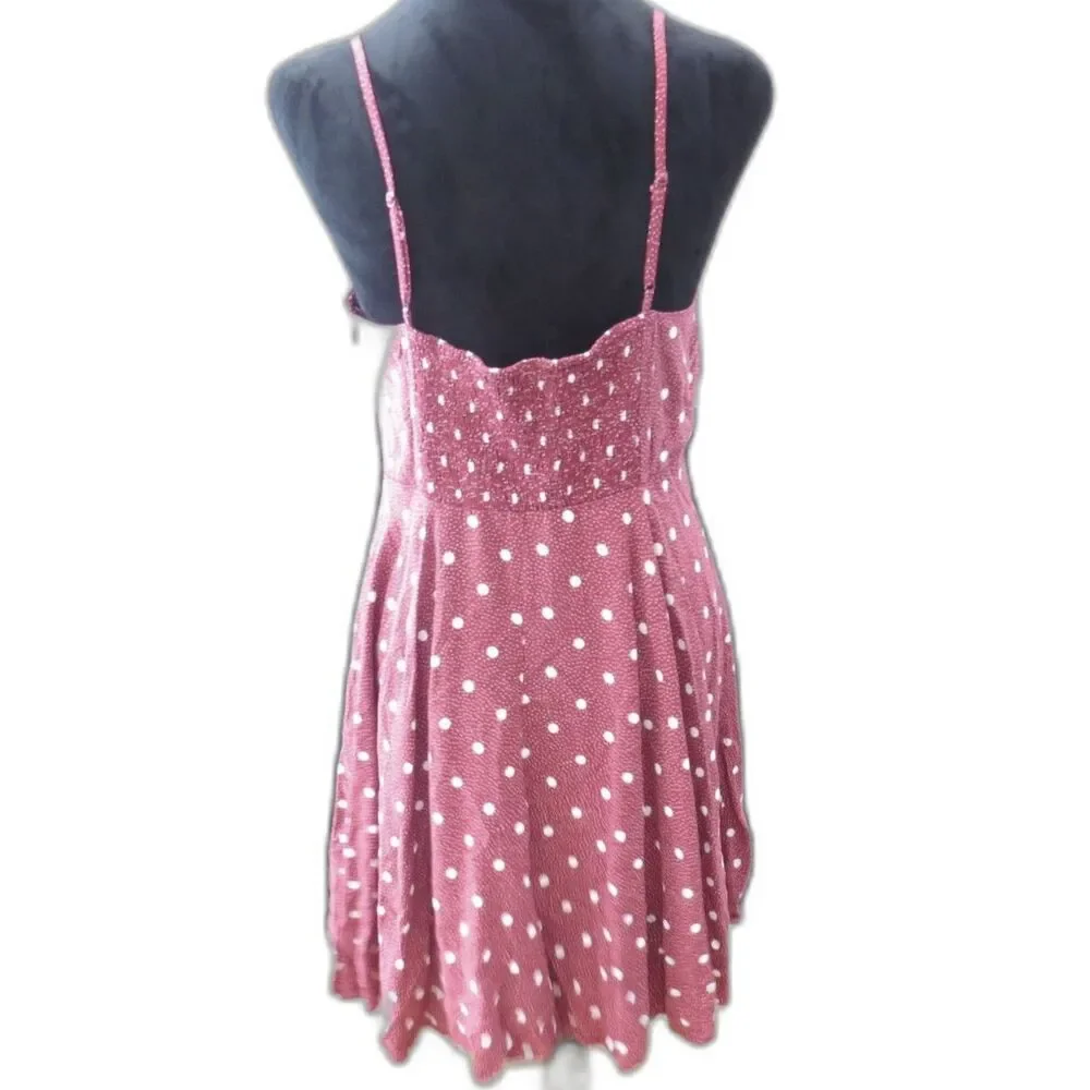 Old Navy Fit and Flare Polka Dot Cami Dress Burgundy/White Retro L EUC - Picture 2 of 8
